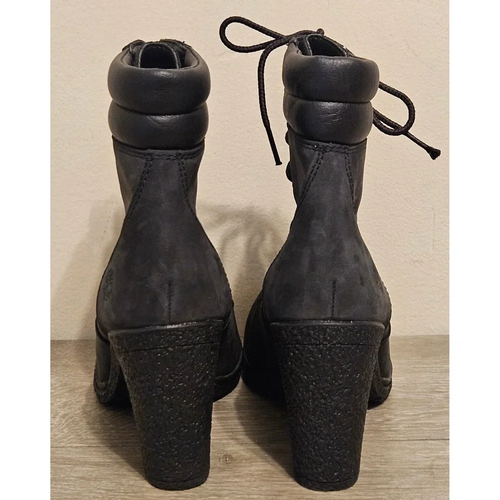 Timberland Glancy 6 Inch Black Nubuck Leather Lace Up Heel Boots A1H1I Womens 6